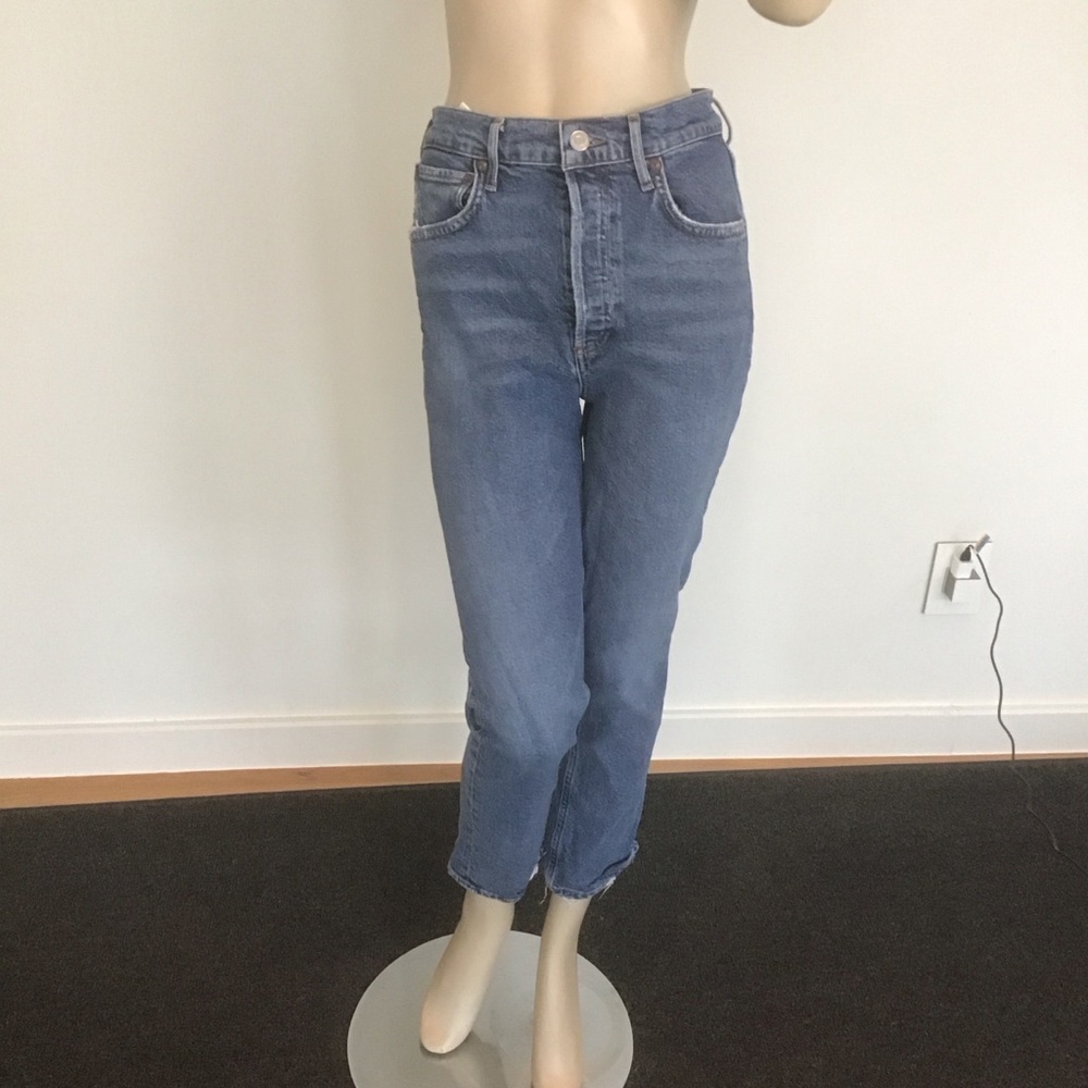 AGOLDE Riley Crop Frayed Hem High Rise Straight‎ Leg Denim Button Fly Jeans 25